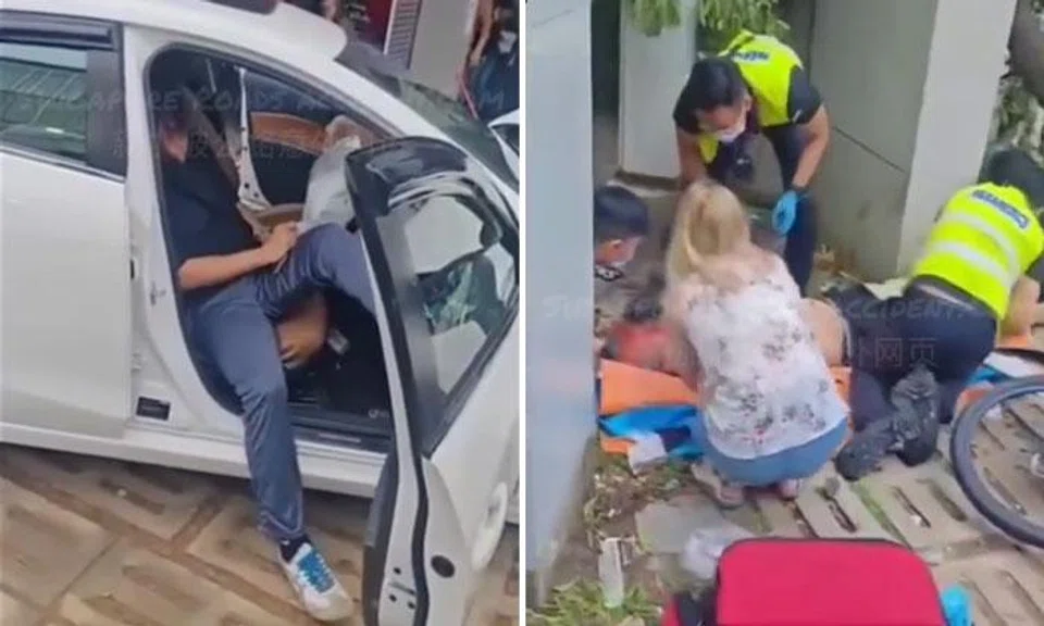 Man lies bloodied on the ground after Mazda crashes into pedestrian in Geylang