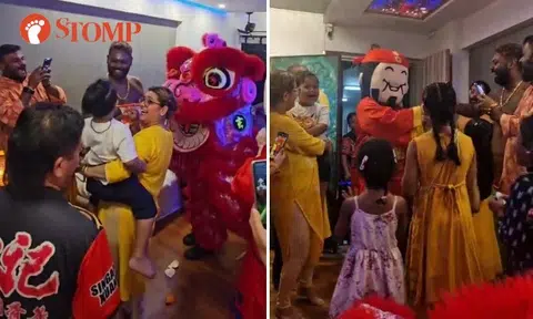Indian family invite lion dance troupe to their home for Thaipusam -- with a special guest