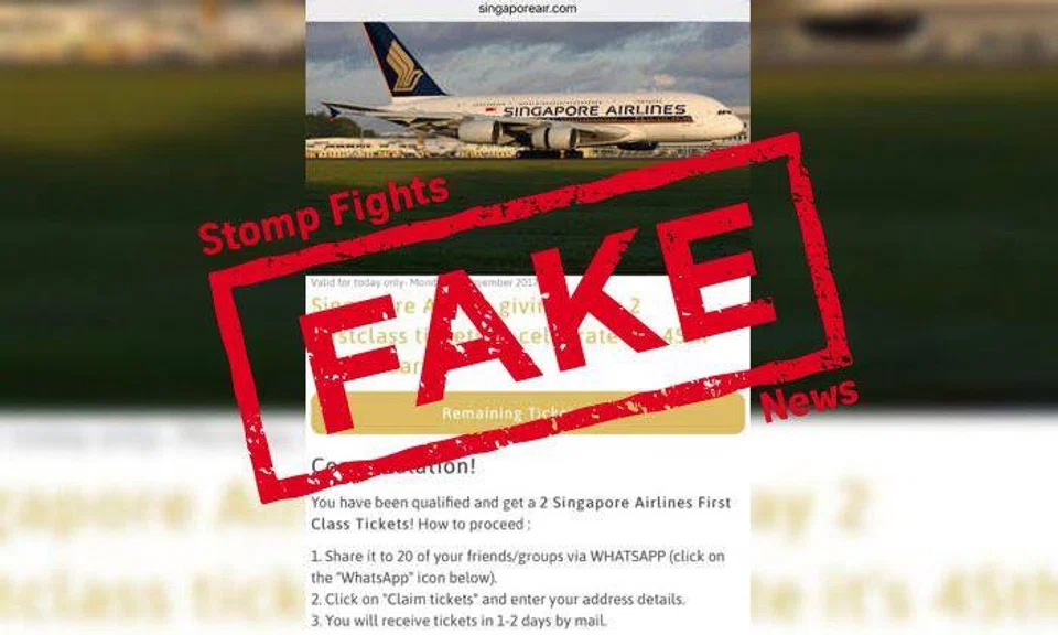 Heard that SIA is giving away free first-class tickets? Beware of this scam