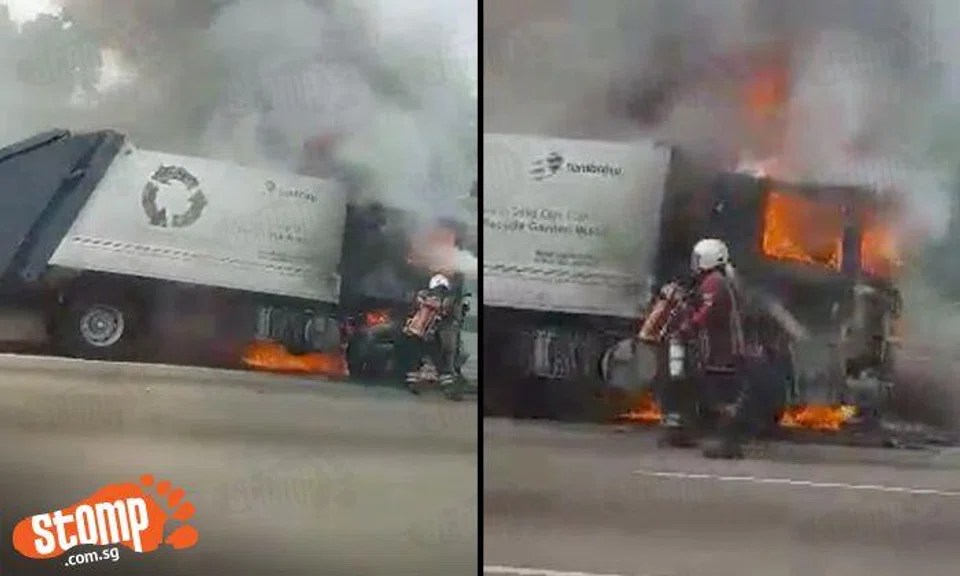 Garbage truck in flames spotted along BKE