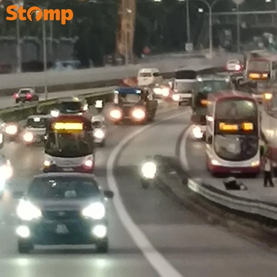 motorcyclist self-skidded and taken to hospital