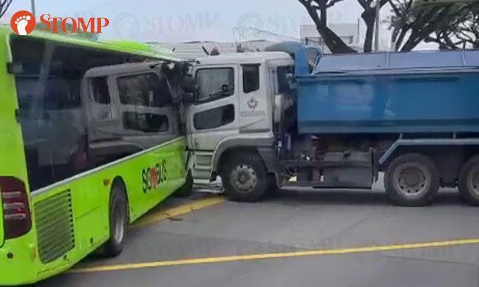Two passengers taken to hospital after accident involving bus and truck at Bedok junction