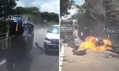 Videos show Porsche speeding before flipping on Nicoll Highway: Driver dies trapped in burning car