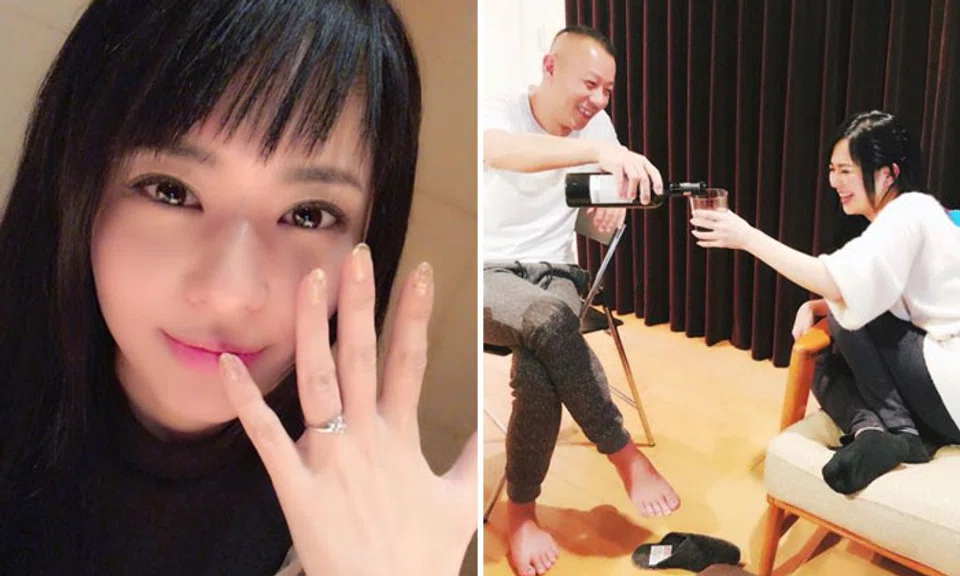 Sola Aoi showing her wedding ring (left) and with her husband DJ Non (right)