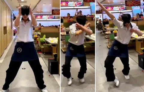 It's getting hot in Haidilao as employees perform Ke Mu San dance