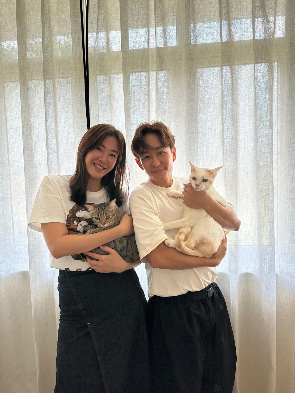 Despite their busy schedules, Chan and Liu, who tied the knot in 2017, try to spend as much time with their cats as possible.