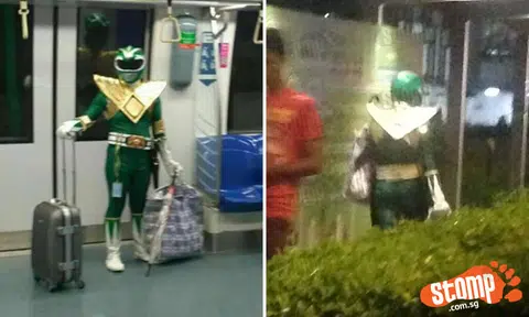 Green Ranger takes the bus and MRT -- possibly to avoid paying ERP for his Dragonzord