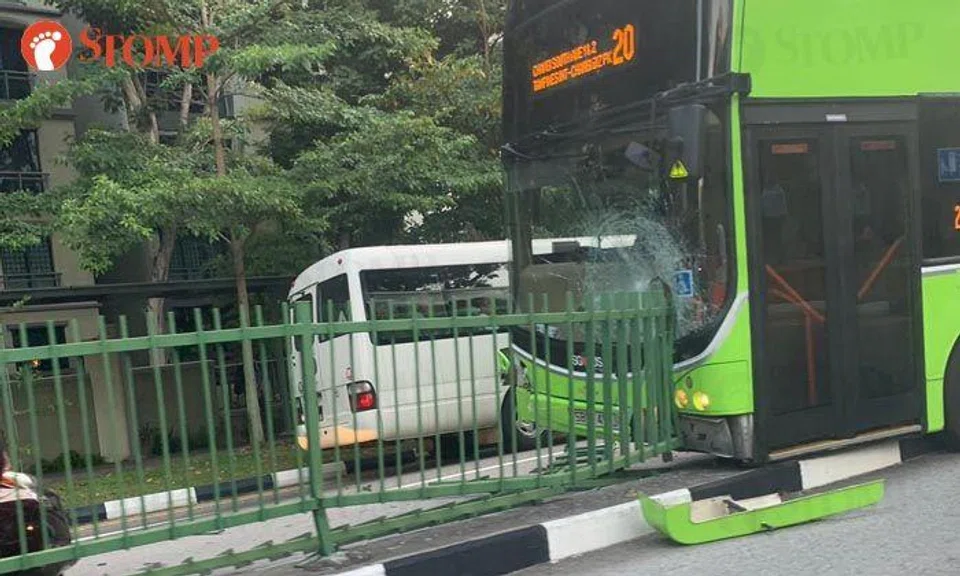 SBS Transit bus driver taken to hospital after crashing into road divider along Simei Road