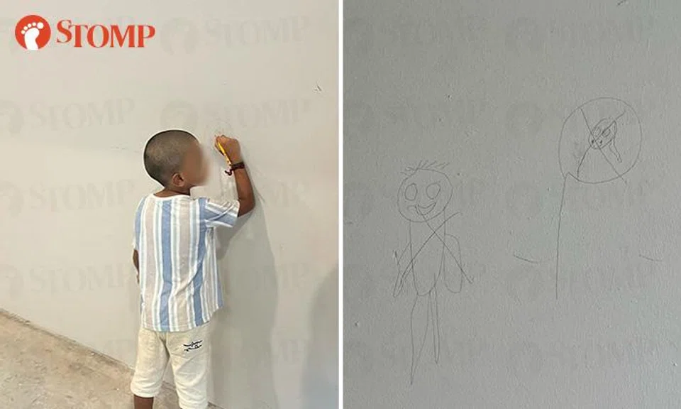 Stomper appalled as father does nothing to stop son from drawing on wall at Boon Lay HDB block