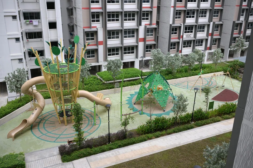 Two play structures inspired by the king of fruit at Durian Paradise playground near Block 132C in Tengah.