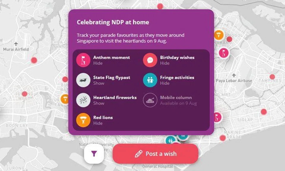 Watch NDP 2020 livestream, post birthday wishes and track mobile column on this Interactive Map