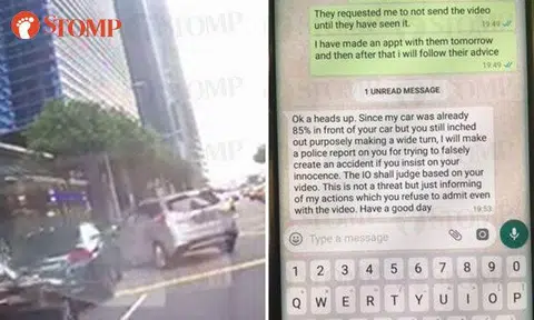 Driver makes illegal turn at MBFC, then accuses Stomper of "falsely creating accident"
