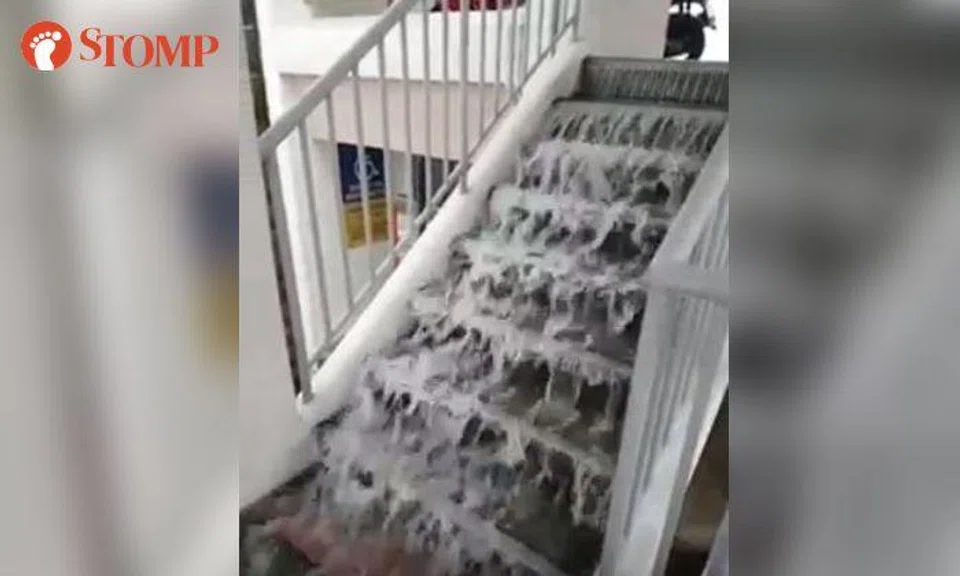 'Waterfall' at Jelapang Rd carpark after downpour -- and it's not the first time