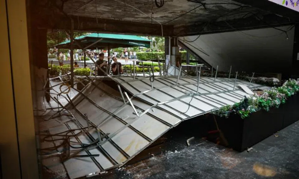 False ceiling collapses outside acai shop at Liat Towers