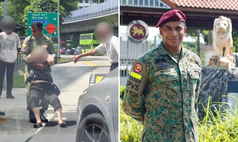 MWO William Nadan carried an elderly woman to safety after she fell from her bicycle on the road.