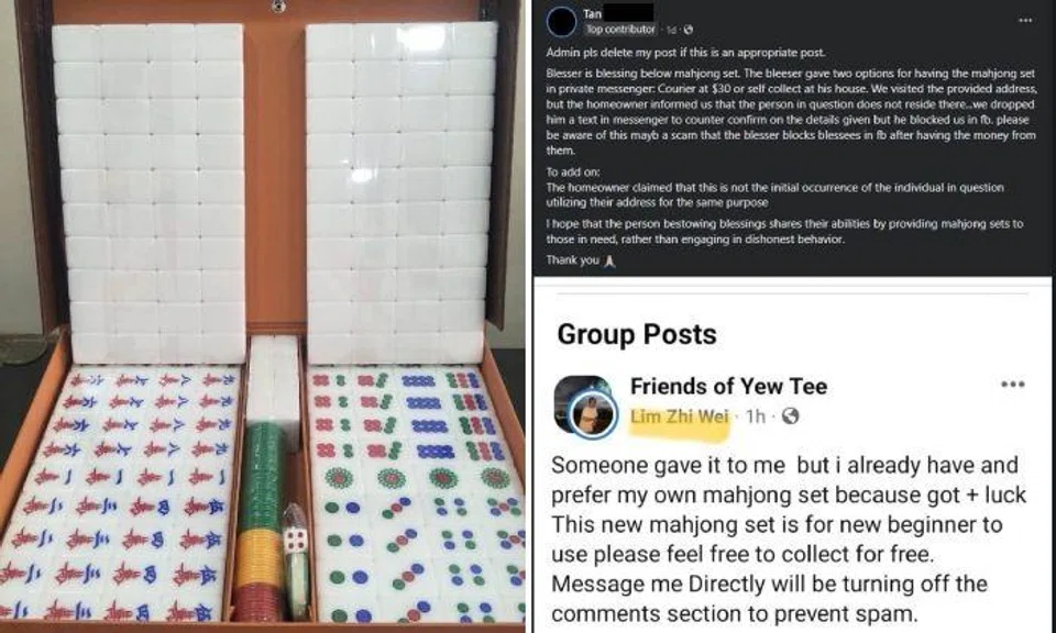 A woman went to collect a free mahjong set offered in a Facebook group only to discover she was given a bogus address.