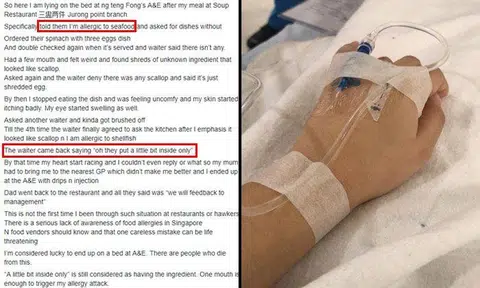 Diner hospitalised after restaurant serves shellfish despite being informed of her allergy