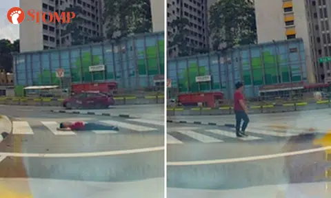 Man lies down unmoving in middle of AMK zebra crossing, gets up and walks off like it's nothing