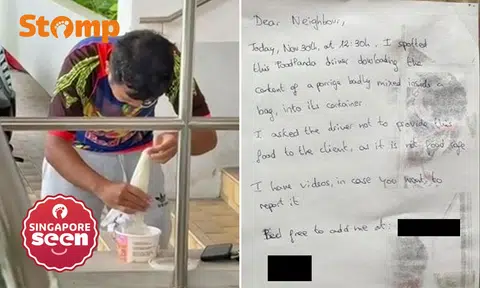 Neighbour's note alerts condo resident to GrabFood rider pouring spilt porridge back into container