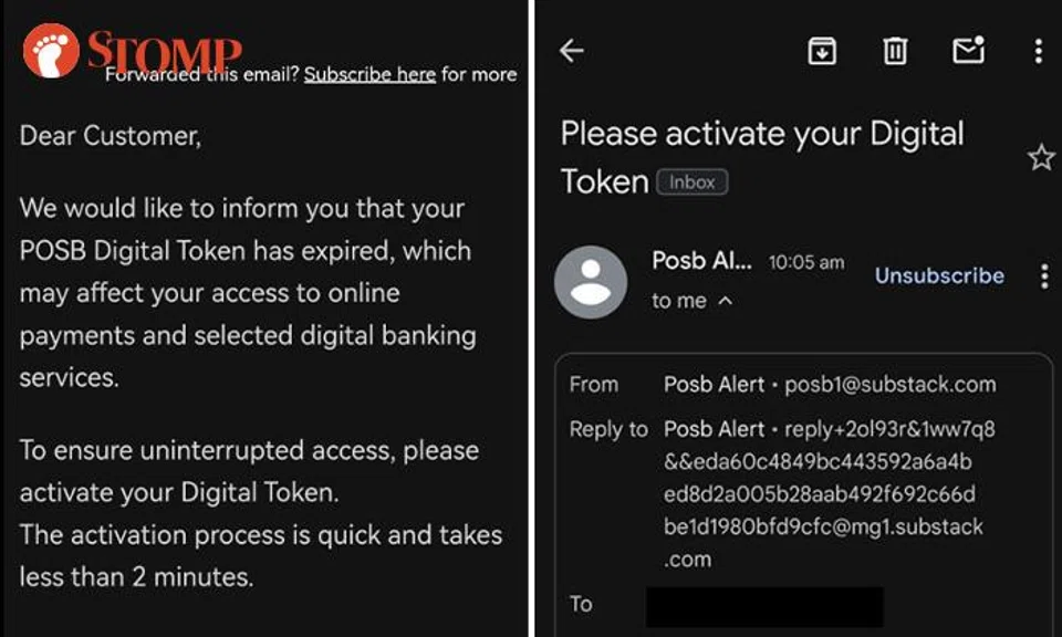 Scam email posing as POSB.