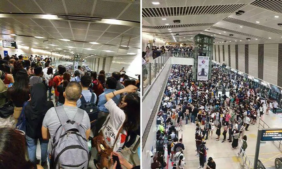 Huge crowd of commuters form at Bishan MRT Station after signal-related fault along Circle Line