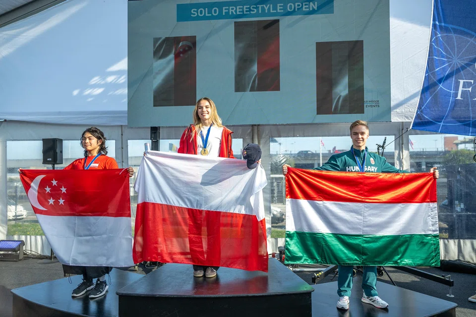 Kai Minejima-Lee (left) won the silver medal in the solo freestyle open event.