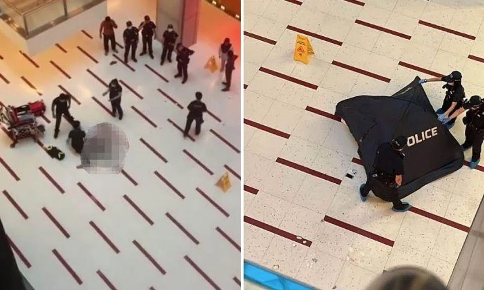 A video posted by Singapore Incidents show police and Singapore Civil Defence Force (SCDF) paramedics surrounding the man lying on the floor in the centre of the mall. A photo posted on Facebook shows that a police tent was placed over the body.