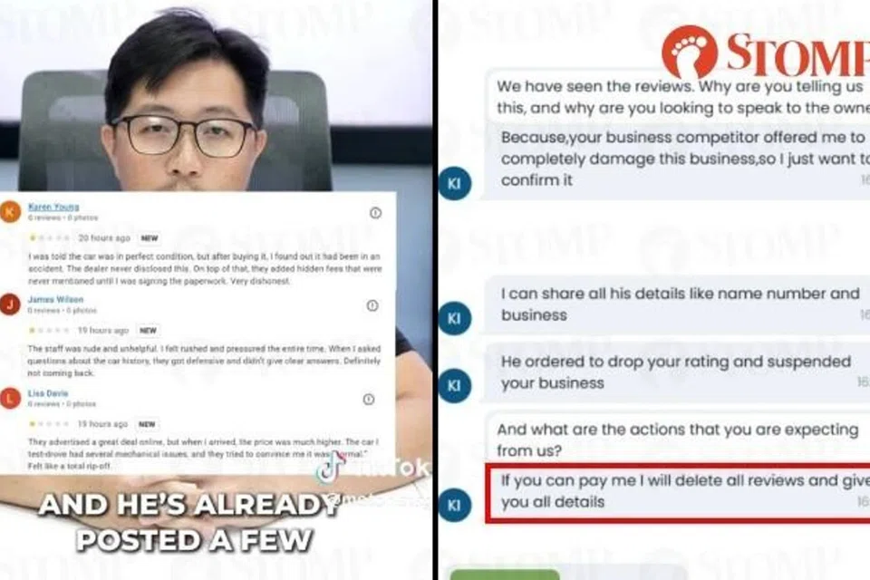 A car-selling platform received messages from someone claiming he was paid to post negative Google reviews of the business. 