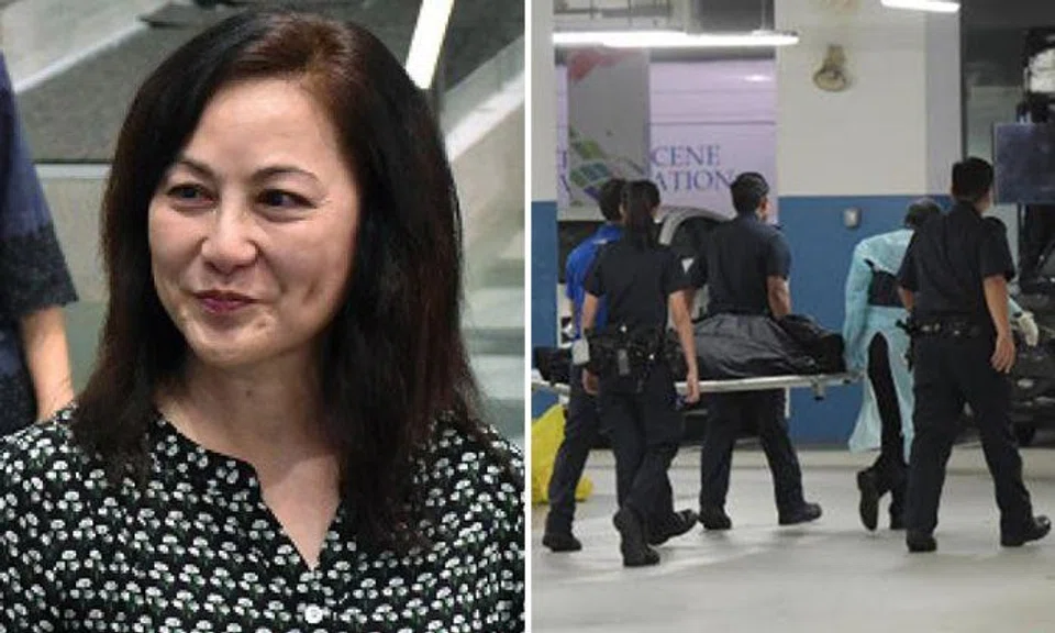 Ms Low Hwee Geok (left) was found dead at ITE College Central's campus carpark on July 19. Photos: Internet, Shin Min Daily News, Lianhe Wanbao