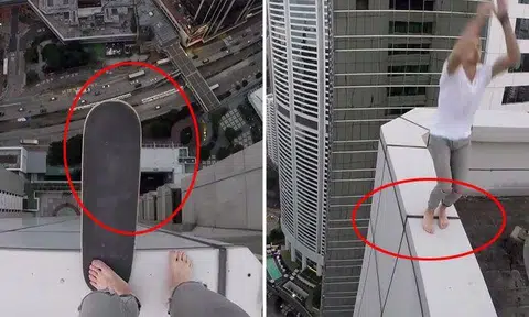 Russian daredevil skateboards on top of HK skyscraper