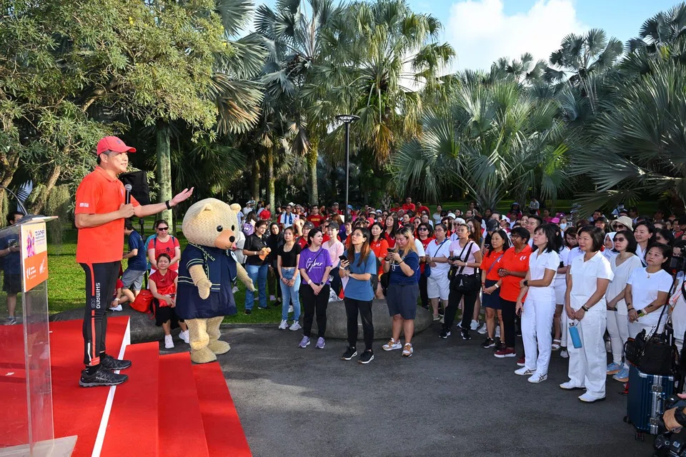 Labour chief Ng Chee Meng speaking at the International Women's Day Walk at Gardens by the Bay on March 8, 2025.