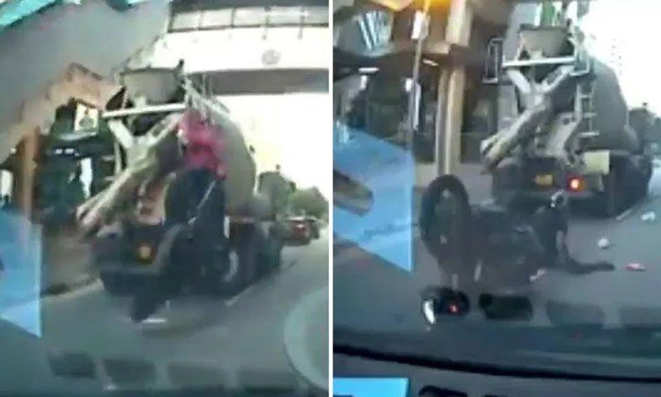 Foodpanda delivery rider sent flying after crashing into rear of cement truck at Punggol