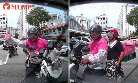 Foodpanda rider blocks Stomper from reversing into parking lot and refuses to budge, then bangs on his car