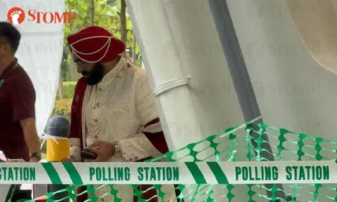 Groom rushes from JB nuptials to vote in Bedok -- still in full Sikh wedding attire