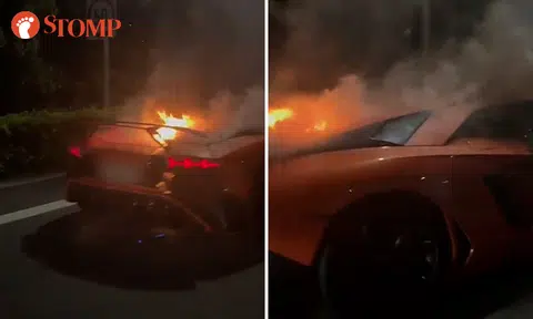 Lamborghini catches fire on PIE near Loyang flyover
