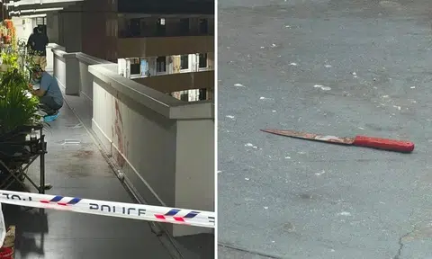 Bloodstains and a bloodied footprint were found along the 16th-floor corridor.
