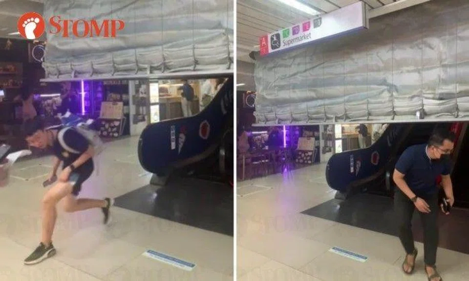 The Stomper shared a video of two guys coming down the escalator as the fire curtain slowly came down around them. So they quickly ducked under the lowering curtain to avoid getting trapped behind it.