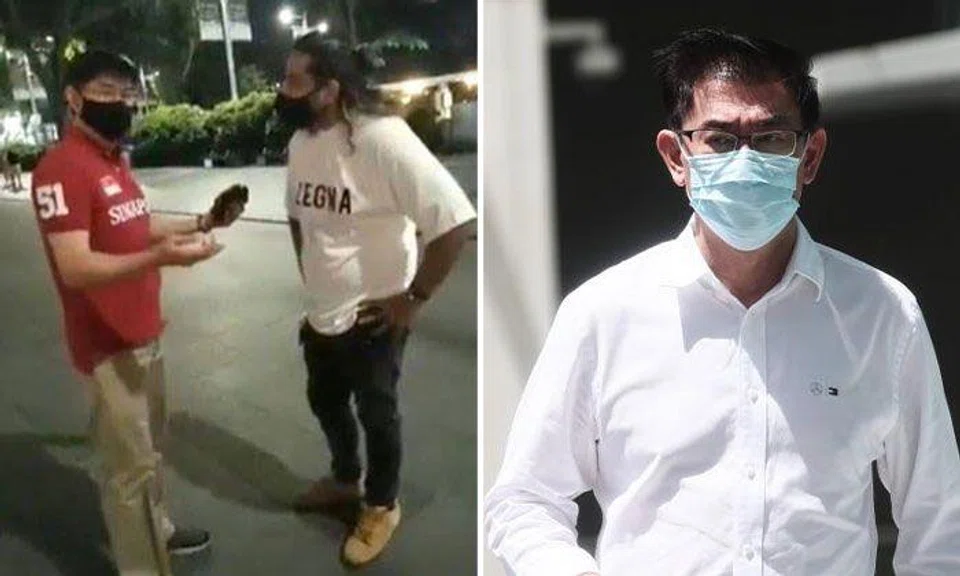 Tan Boon Lee is accused of making racist remarks to another man in Orchard Road on June 5, 2021. PHOTOS: KELVIN CHNG/ST, FACEBOOK