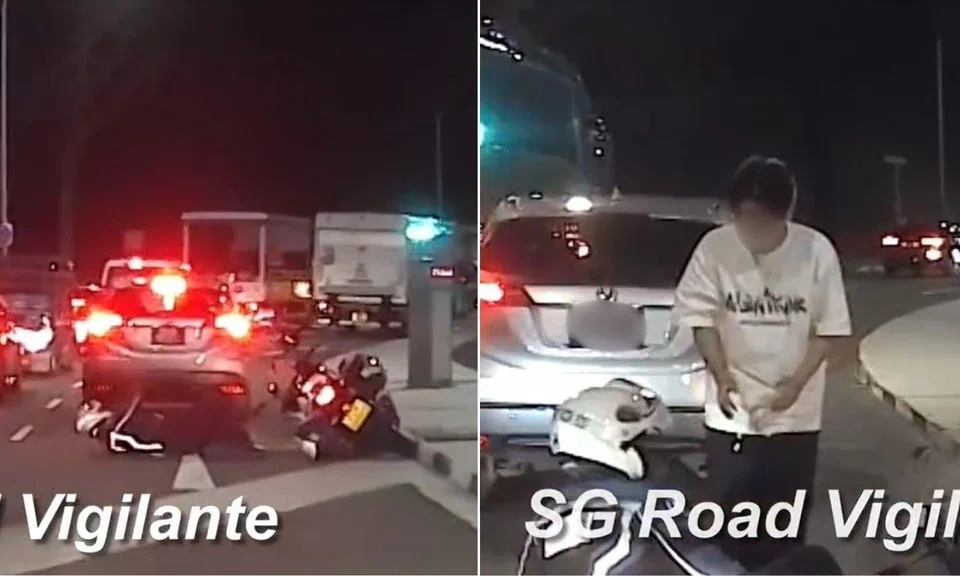 An Aetos officer was side-swiped by a car changing lanes in Woodlands in the early hours of Feb 24.