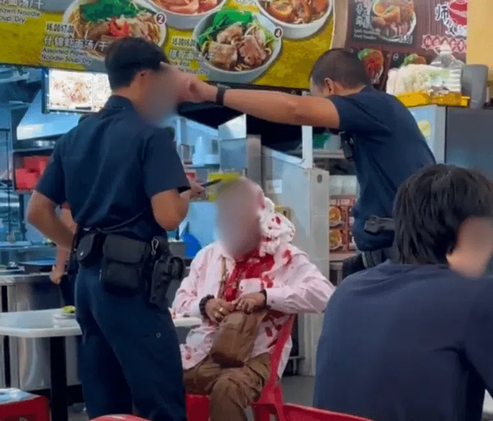 The man was covered in blood.