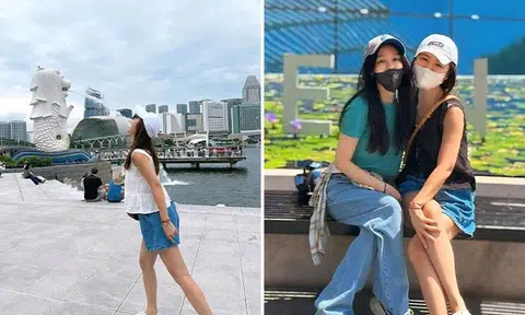 Taiwanese actress Ruby Lin strikes classic Merlion pose in Singapore with Vivian Hsu