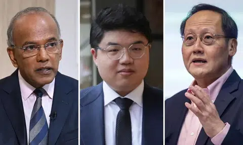 Home Affairs Minister K. Shanmugam (left) and Manpower Minister Tan See Leng (right) had sued Bloomberg and its reporter Low De Wei over a December 2024 article on GCB transactions in Singapore.