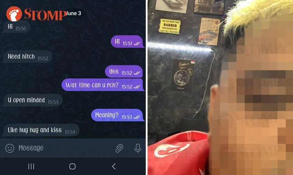 Telegram hitch driver asks woman if she's 'open-minded like hug hug and kiss'