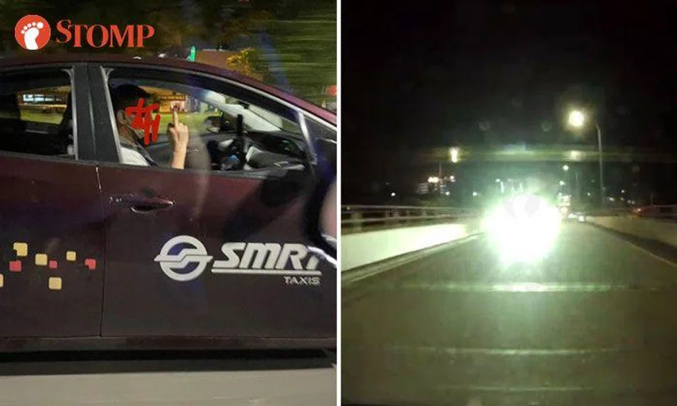 Cabby high beams driver, flashes middle finger after being overtaken along Bartley Viaduct