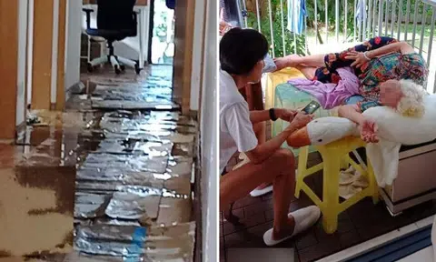 Li’s mother, who is in her 80s, had to sleep on the balcony, on a makeshift bed assembled from chairs. Photos: Shin Min Daily News