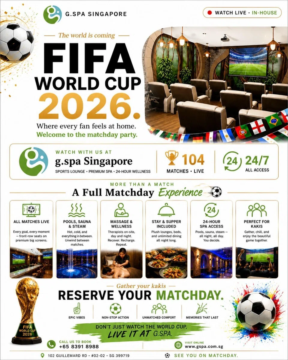 World Cup screenings at G.Spa Singapore, a 24-hour spa.