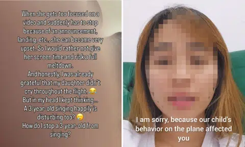 woman child singing plane passenger