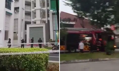 The officers on the ground floor engaged the woman to try to dissuade her from jumping off the ledge, using both English and her mother tongue. 