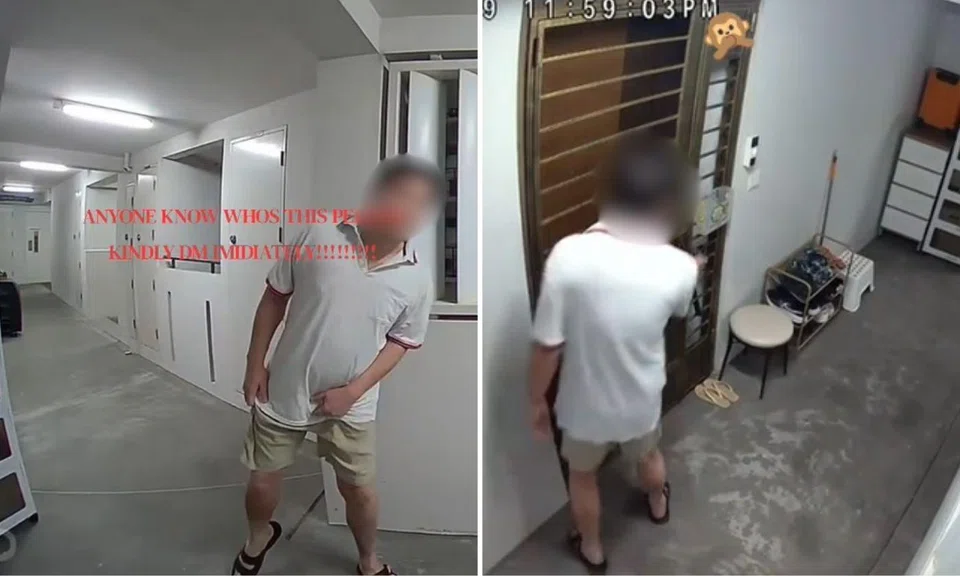A middle-aged man was caught acting suspiciously outside a Punggol HDB unit on Jan 29.