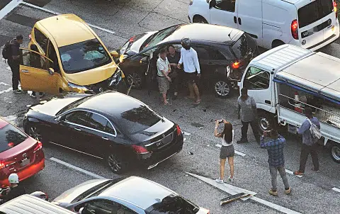 Three taken to hospital after four-vehicle crash in Yishun